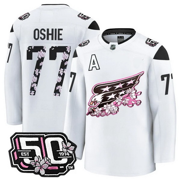 Men's Washington Capitals #77 T.J. Oshie 50th Anniversary Cherry Blossom Premium White Jersey - All Stitched