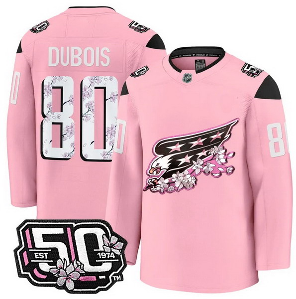 Men's Washington Capitals #80 Pierre-Luc Dubois 50th Anniversary Cherry Blossom Premium Pink Jersey - All Stitched
