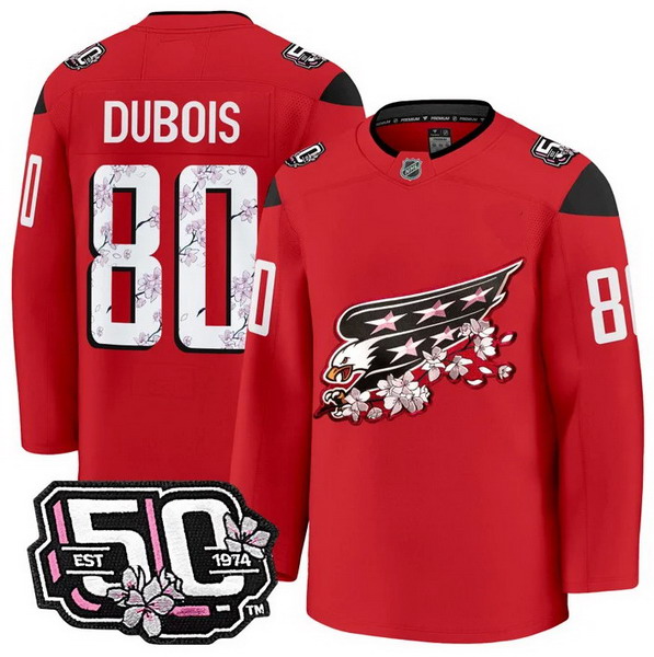 Men's Washington Capitals #80 Pierre-Luc Dubois 50th Anniversary Cherry Blossom Premium Red Jersey - All Stitched