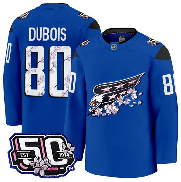 Men's Washington Capitals #80 Pierre-Luc Dubois 50th Anniversary Cherry Blossom Premium Royal Jersey - All Stitched