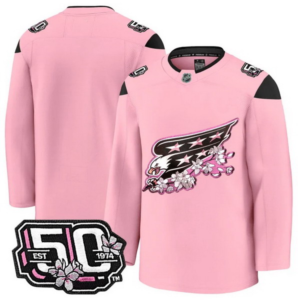 Men's Washington Capitals Team 50th Anniversary Cherry Blossom Premium Pink Jersey - All Stitched