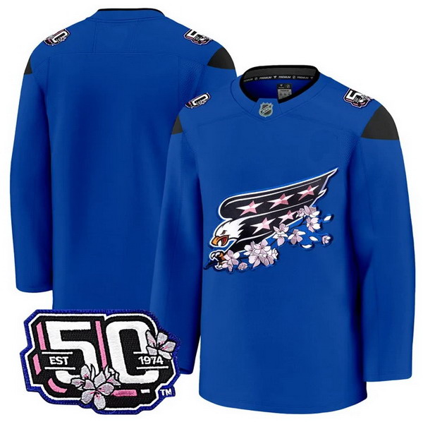 Men's Washington Capitals Team 50th Anniversary Cherry Blossom Premium Royal Jersey - All Stitched