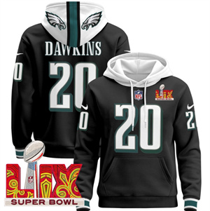 Men's Philadelphia Eagles Super Bowl LIX Patch Pullover Hoodie Black Brian Dawkins20