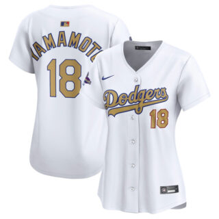 Women's Los Angeles Dodgers #18 Yoshinobu Yamamoto White 2025 Gold Collection Limited Stitched Baseball Jersey(Run Small)