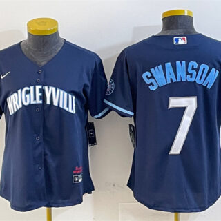 Youth Chicago Cubs #7 Dansby Swanson Navy City Connect Stitched Jersey