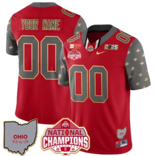 Custom Ohio State Buckeyes 2024 National Champions Limited Gold Jersey N1 Red