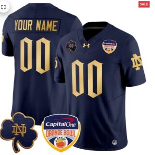 Custom Notre Dame Fighting Irish 2024 Orange Bowl Patch Vapor Limited Custom Jersey V2 Navy