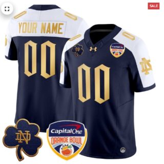 Custom Notre Dame Fighting Irish 2024 Orange Bowl Patch Vapor Limited Custom Jersey V2 Navy Alternate