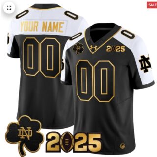 Custom Notre Dame Fighting Irish 2025 CFP Final Patch Gold Vapor Limited Custom Jersey Alternate
