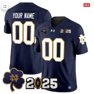Custom Notre Dame Fighting Irish 2025 CFP Final Patch Vapor Limited Custom Jersey Navy