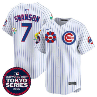 Men's Chicago Cubs #7 Dansby Swanson White 2025 Tokyo Series Limited Stitched Baseball Jersey