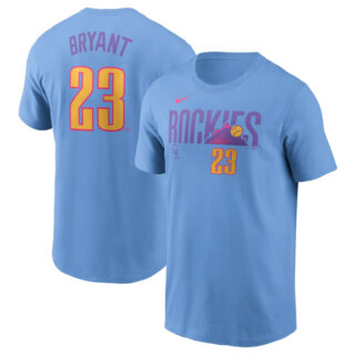 Men's Colorado Rockies #23 Kris Bryant Light Blue 2025 City Connect Fuse Name & Number T-Shirt