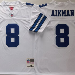 Men's Dallas Cowboys #8 Troy Aikman White Throwback Stitched Football Jersey