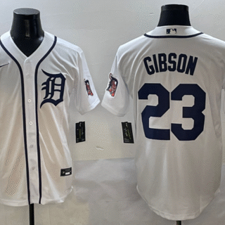 Men's Detroit Tigers #23 Kirk Gibson White Cool Base Stitched Baseball Jersey