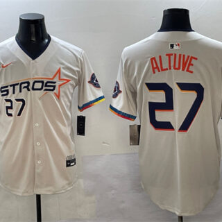Men's Houston Astros #27 Jose Altuve Cream 2025 City Connect With Texas Patch Limited Stitched Baseball Jersey