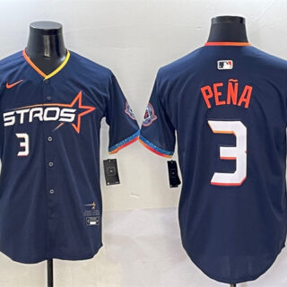 Men's Houston Astros #3 Jeremy Pena Navy 2025 City Connect With Texas Patch Limited Stitched Baseball Jersey