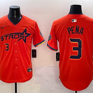 Men's Houston Astros #3 Jeremy Pena Orange 2025 City Connect With Texas Patch Limited Stitched Baseball Jersey
