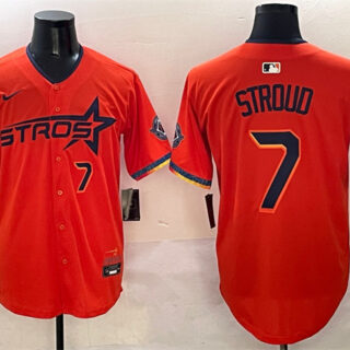 Men's Houston Astros #7 C.J. Stroud Orange 2025 City Connect With Texas Patch Limited Stitched Baseball Jersey