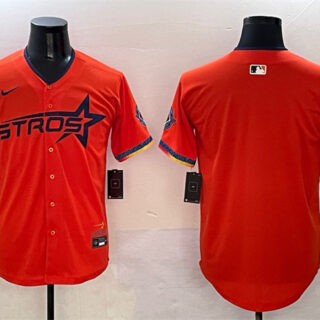 Men's Houston Astros Blank Orange 2025 City Connect With Texas Patch Limited Stitched Baseball Jersey