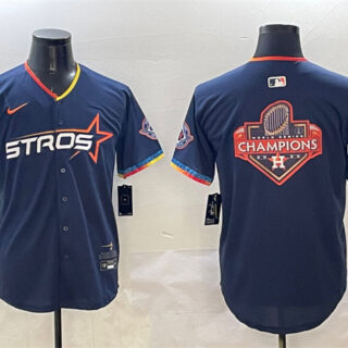Men's Houston Astros Team Big Logo Navy 2025 City Connect With Texas Patch Limited Stitched Baseball Jersey