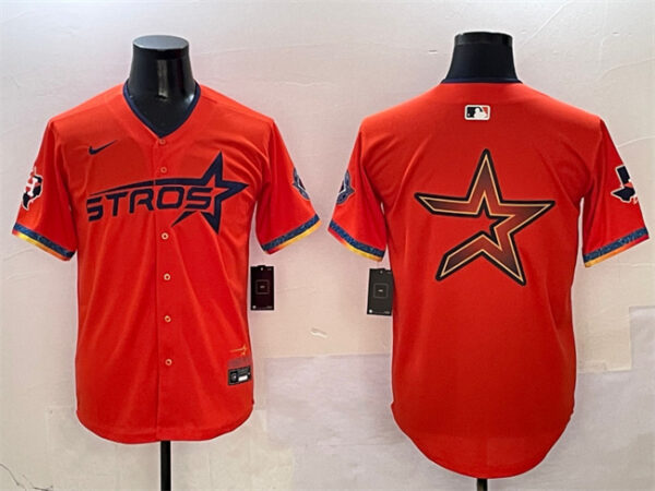 Men's Houston Astros Team Big Logo Orange 2025 City Connect With Texas Patch Limited Stitched Baseball Jerseys