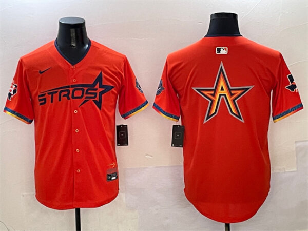 Men's Houston Astros Team Big Logo Orange 2025 City Connect With Texas Patch Limited Stitched Baseball Jerseys