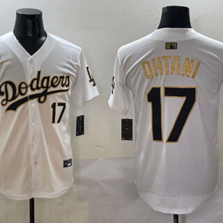 Men's Los Angeles Dodgers #17 Shohei Ohtani White Gold Limited Stitched Baseball Jersey