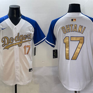 Men's Los Angeles Dodgers #17 Shohei Ohtani White Royal Gold 2024 World Series Champions Vapor Limited Stitched Baseball Jersey