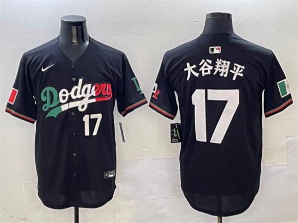Men's Los Angeles Dodgers #17 Shohei Ohtani Black Mexico Flag Limited Stitched Baseball Jersey