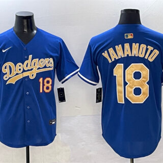 Men's Los Angeles Dodgers #18 Yoshinobu Yamamoto Royal 2025 Gold Collection Limited Stitched Baseball Jersey