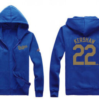 Men's Los Angeles Dodgers #22 Clayton Kershaw Royal Gold 2024 World Series Champions Full-Zip Hoodie