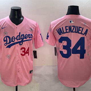 Men's Los Angeles Dodgers #34 Fernando Valenzuela Pink 2025 Tokyo Series Limited Stitched Baseball Jersey