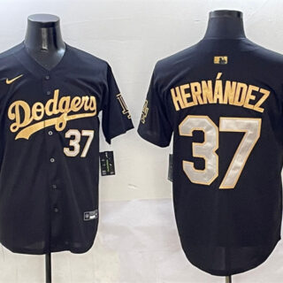 Men's Los Angeles Dodgers #37 Teoscar Hernandez Black Gold Limited Stitched Baseball Jersey