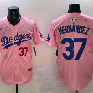 Men's Los Angeles Dodgers #37 Teoscar Hernandez Pink 2025 Tokyo Series Limited Stitched Baseball Jersey