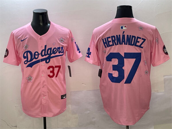 Men's Los Angeles Dodgers #37 Teoscar Hernandez Pink 2025 Tokyo Series Limited Stitched Baseball Jersey