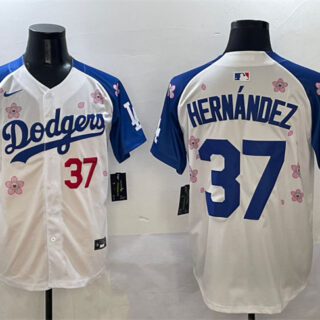Men's Los Angeles Dodgers #37 Teoscar Hernandez White Royal 2025 Tokyo Series Limited Stitched Baseball Jersey