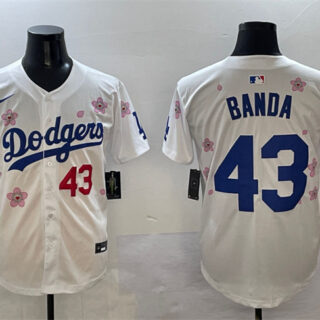 Men's Los Angeles Dodgers #43 Anthony Banda White 2025 Tokyo Series Limited Stitched Baseball Jersey