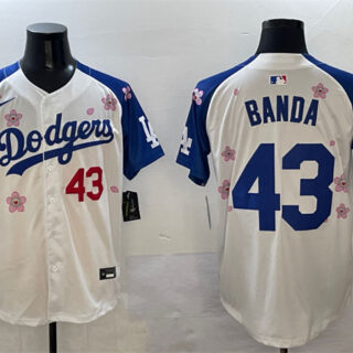 Men's Los Angeles Dodgers #43 Anthony Banda White Royal 2025 Tokyo Series Limited Stitched Baseball Jersey