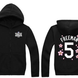 Men's Los Angeles Dodgers #5 Freddie Freeman Black 2025 Tokyo Series Full-Zip Hoodie