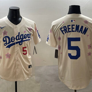 Men's Los Angeles Dodgers #5 Freddie Freeman Cream 2025 Tokyo Series Limited Stitched Baseball Jersey