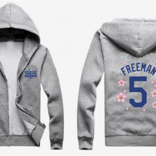 Men's Los Angeles Dodgers #5 Freddie Freeman Gray 2025 Tokyo Series Full-Zip Hoodie