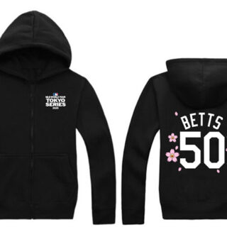 Men's Los Angeles Dodgers #50 Mookie Betts Black 2025 Tokyo Series Full-Zip Hoodie