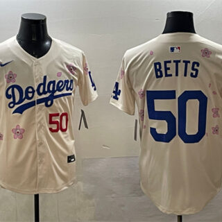 Men's Los Angeles Dodgers #50 Mookie Betts Cream 2025 Tokyo Series Limited Stitched Baseball Jersey