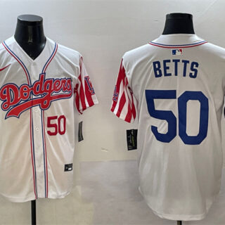 Men's Los Angeles Dodgers #50 Mookie Betts White Limited Stitched Baseball Jersey