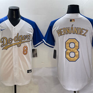 Men's Los Angeles Dodgers #8 Enrique Hernandez White Royal Gold 2024 World Series Champions Vapor Limited Stitched Baseball Jersey