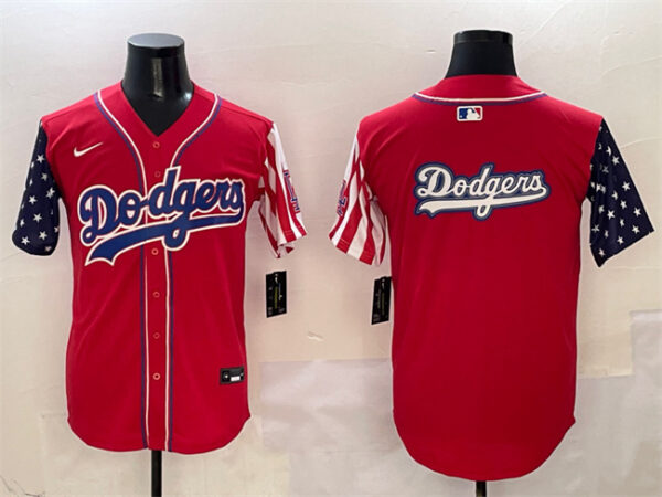 Men's Los Angeles Dodgers Team Big Logo Red Limited Stitched Baseball Jersey 001