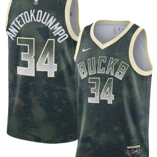 Men's Milwaukee Bucks #34 Giannis Antetokounmpo Green 2025 Select Series Swingman Stitched Basketball Jersey