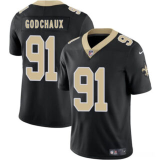 Men's New Orleans Saints #91 Davon Godchaux Black 2025 Vapor Limited Stitched Football Jersey