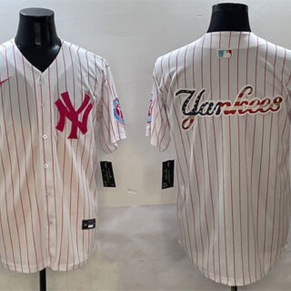 Men's New York Yankees Team Big Logo Pink With Patch Limited Stitched Baseball Jersey 003