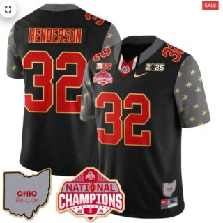 Men's Ohio State Buckeyes 2024 National Champions Limited Gold Jersey N1 Black #Treveyon Henderson 32